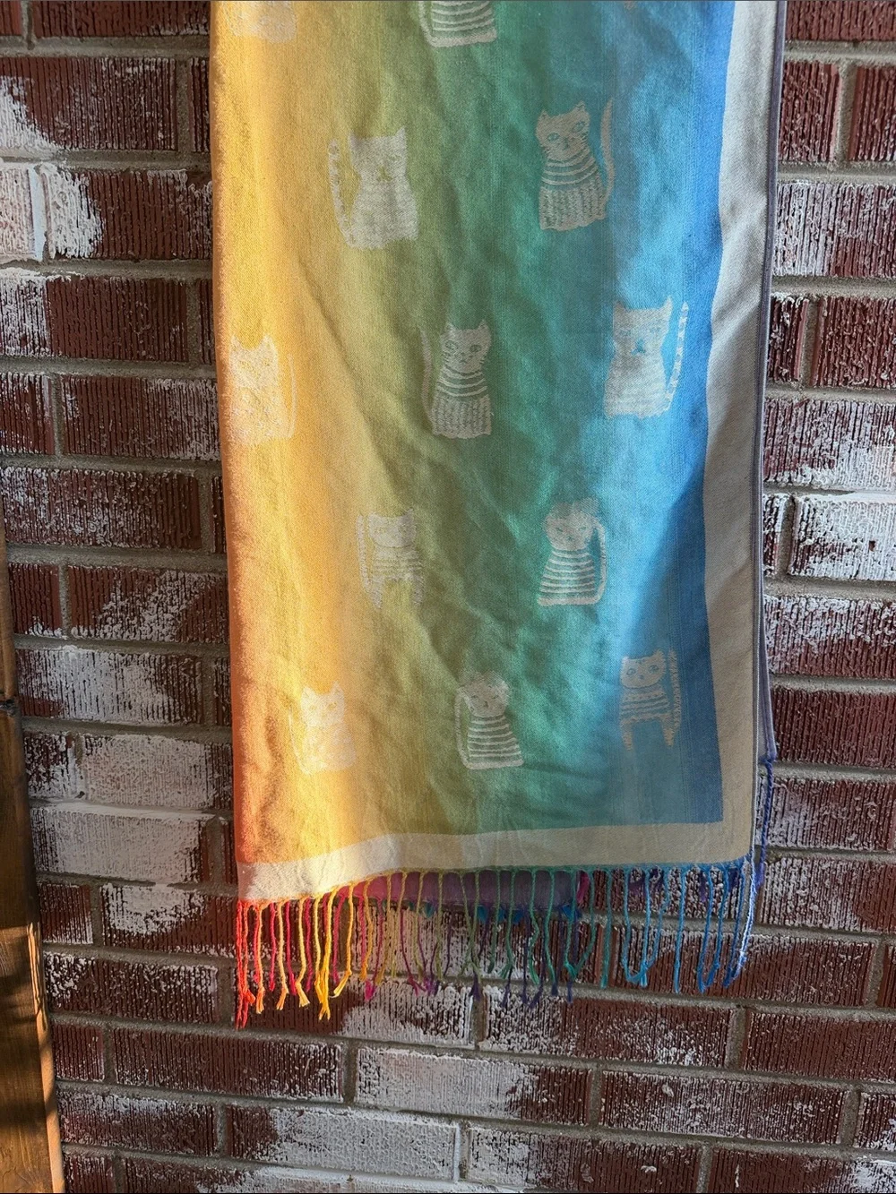 pashmina Rainbow Cat Woven Throw BlanketFringe Boho Cottagecore Kawaii WrapScarf